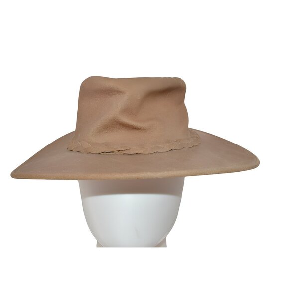 Minnetonka Neutral Beige Tan Brown Genuine Leather Packable Travel Western Hat S main image 4